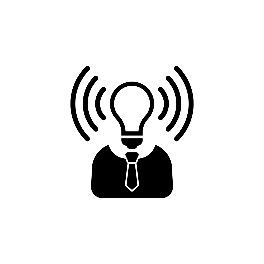 small icon of man wearing a tuxedo with light bulb as head