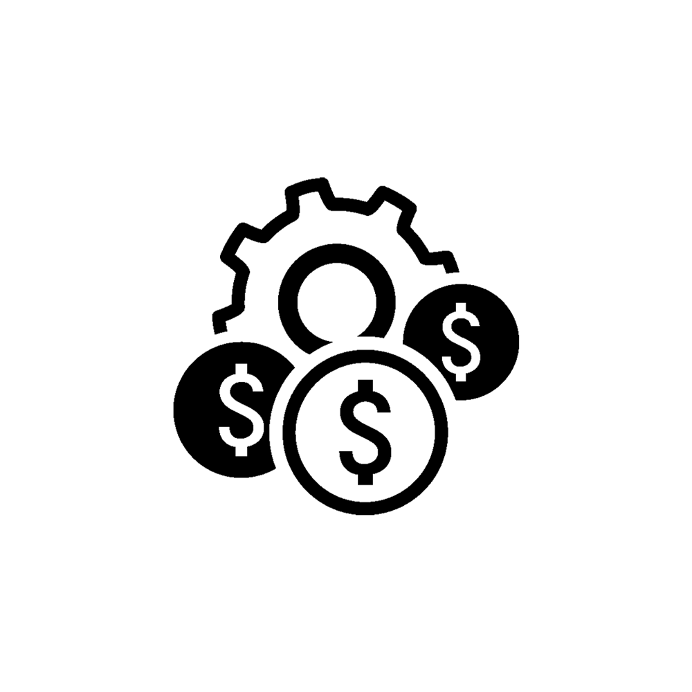 small icon of a gear with money signs surronding it